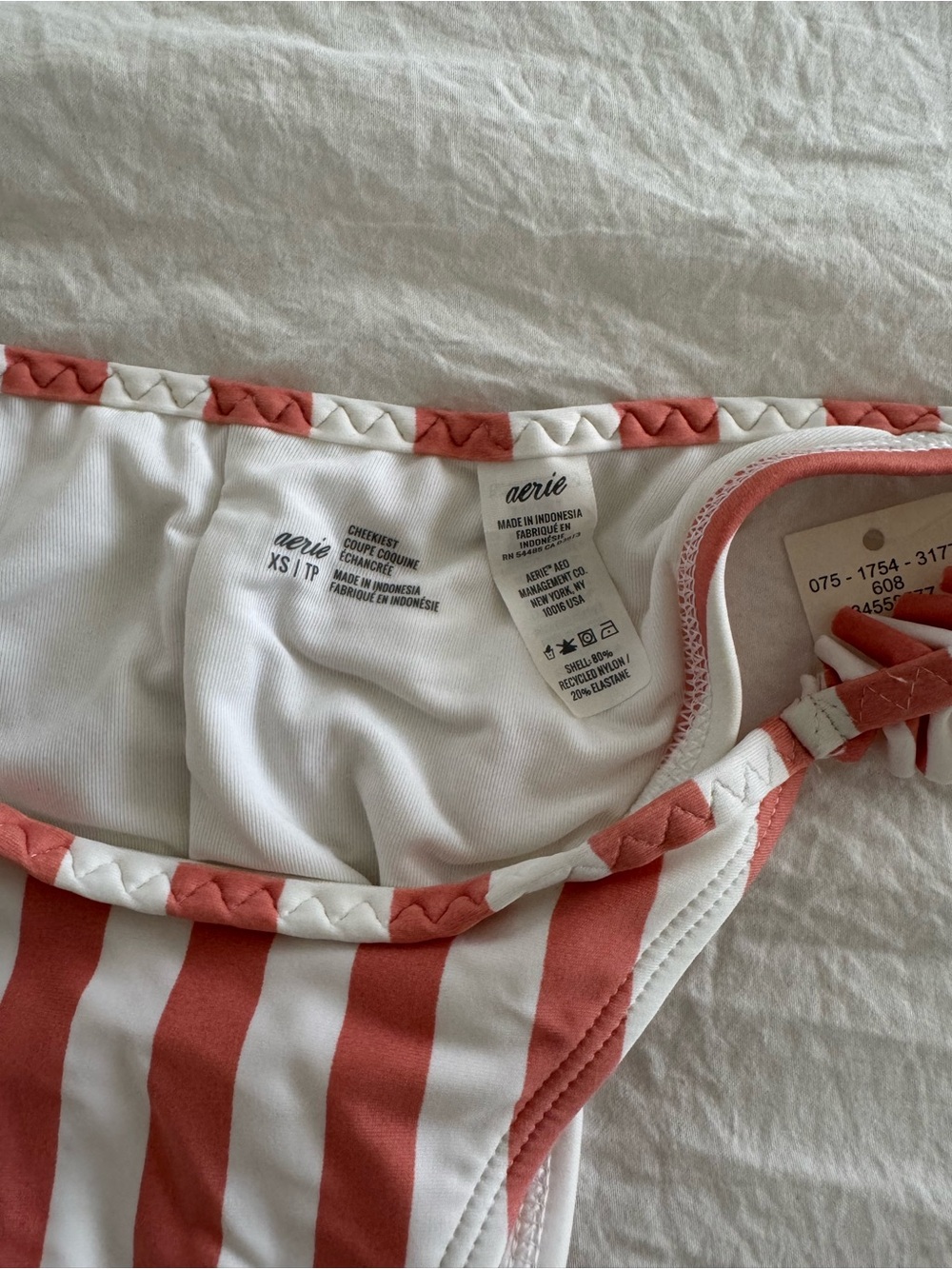 Aerie Striped Ruffle Strap Bikini Set - Coral & White - Picture 3 of 8